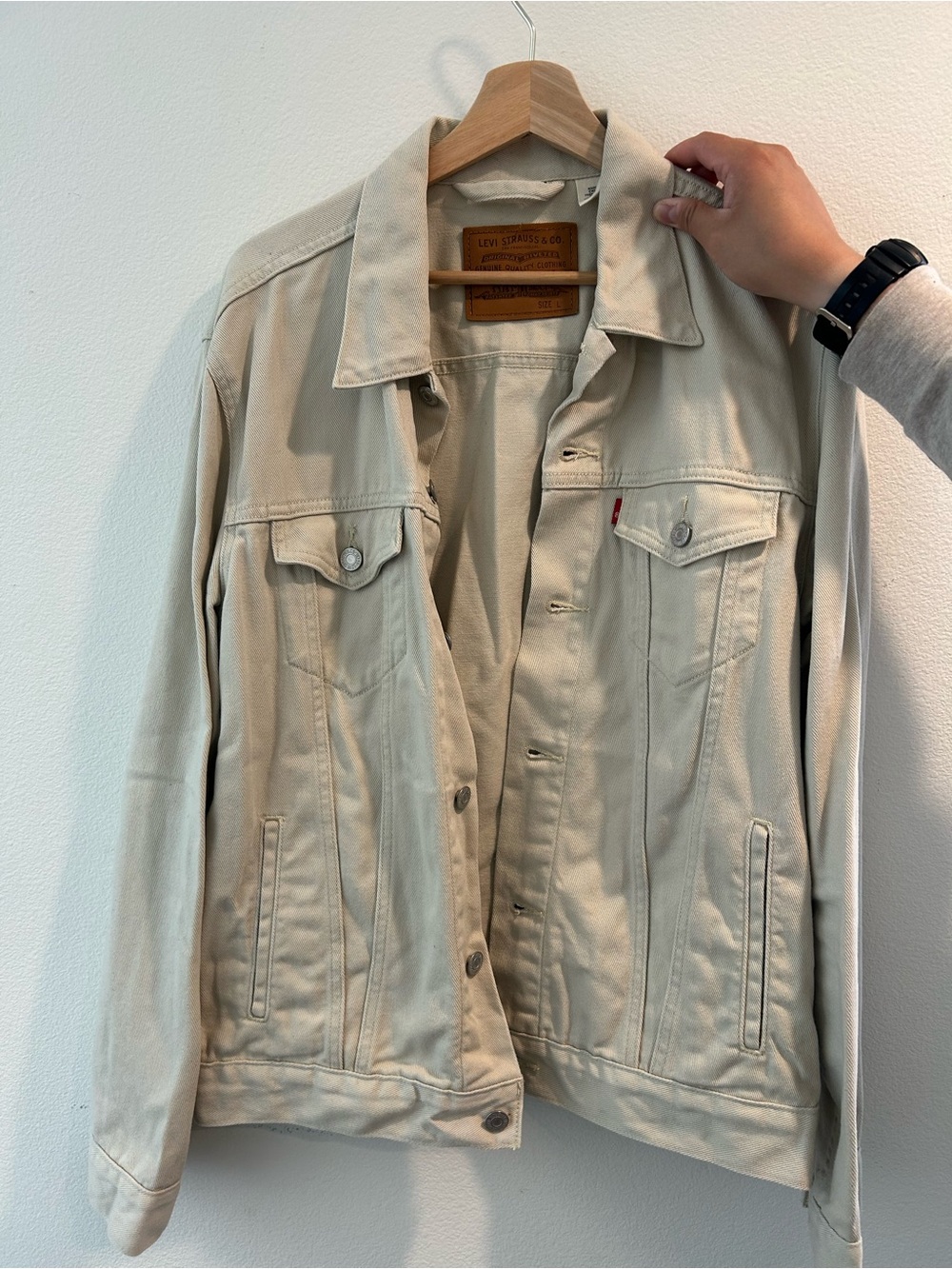 Levi's Cream Beige Denim Jacket with Red Tab